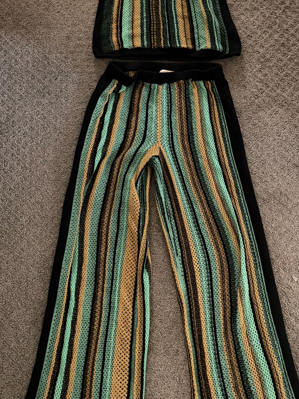 Nation LTD Striped Knit Two-Piece in Mint, Gold, Black